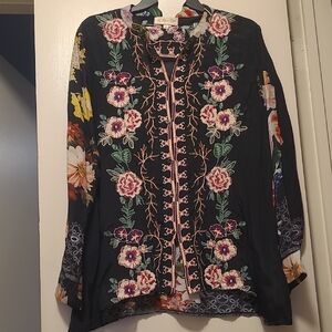 All About Her, Beautiful Floral Embroidered Blouse - Black and Pink